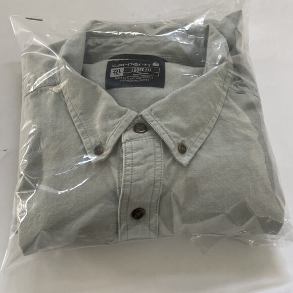 Vintage Carhartt Chambray Button Up Shirt XXL TALL Loose Fit Workwear Skater Y2K - Picture 11 of 11